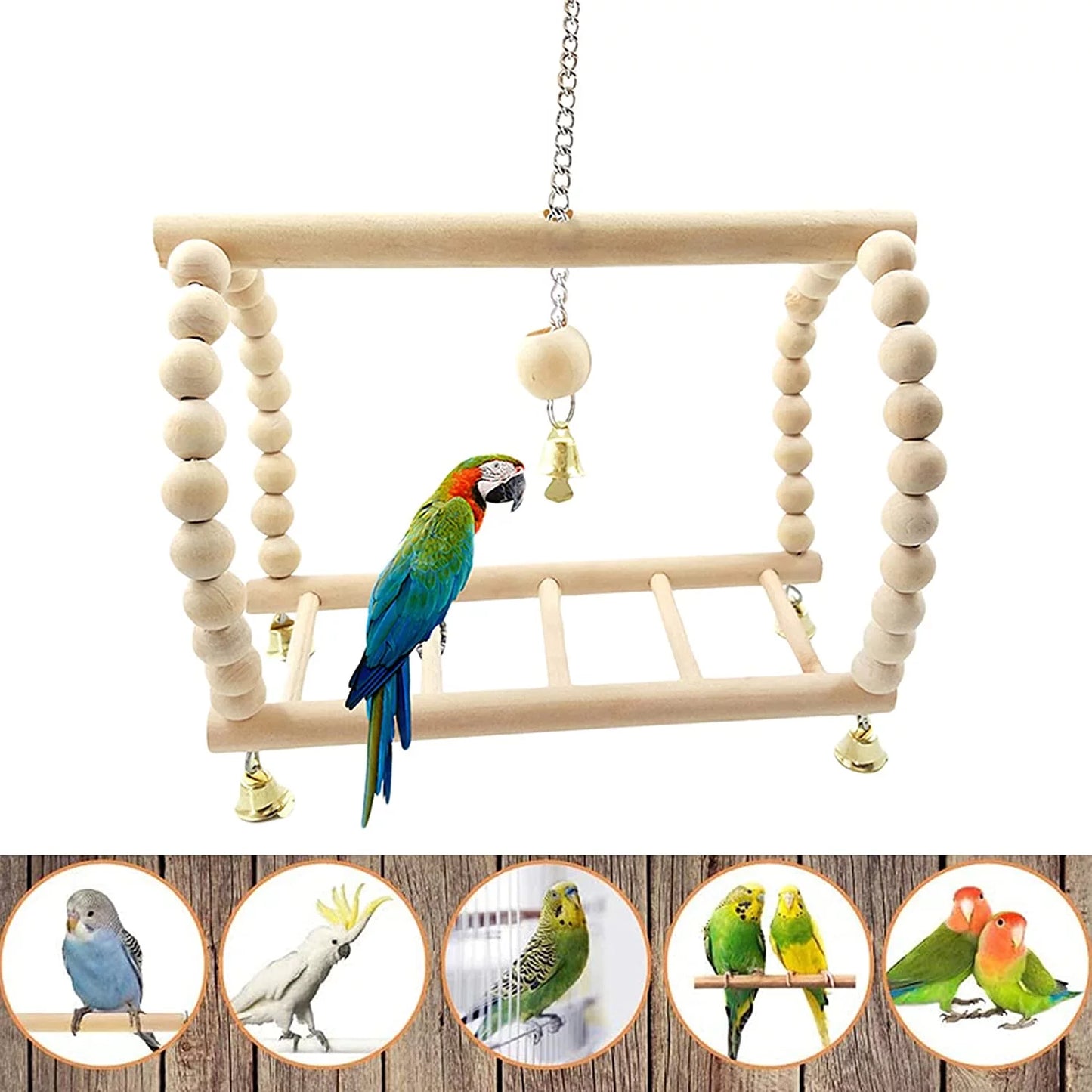 6 PCS Bird Toys Parakeet Toys, Colorful Parrot Toy for Small Parakeets Cockatiels Conures Finches Swing Chewing Hanging Bell Cage Hammock Toy