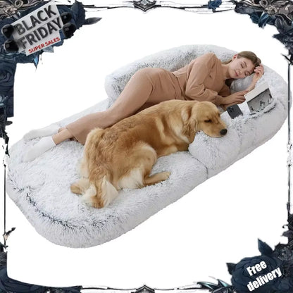 Human Dog Bed, 74"X43"X9" Dog Beds for Large Dogs, Foldable Plush Washable Dog Beds